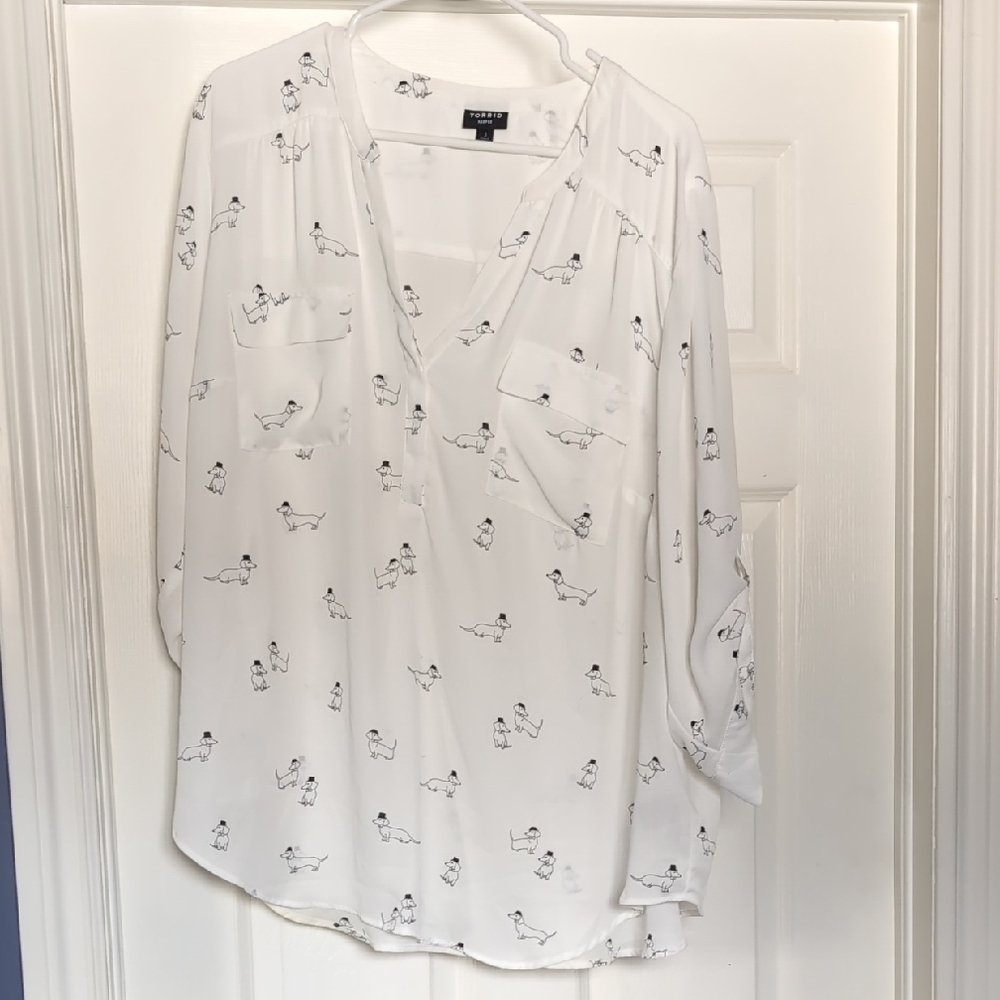 Torrid Dachshund Dog Print Harper Blouse